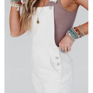 White Flare denim overalls